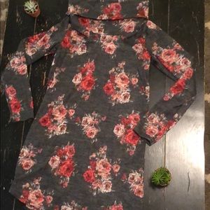 Gray floral turtleneck dress
